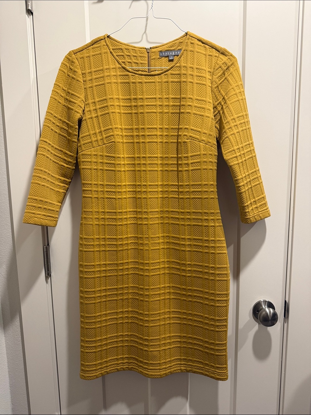 Mustard Textured Long-Sleeve Shift Dress